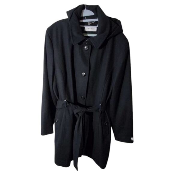 CALVIN klein Black belted hooded wool blend Walking coat plus size 3X new!!! - Picture 3 of 15